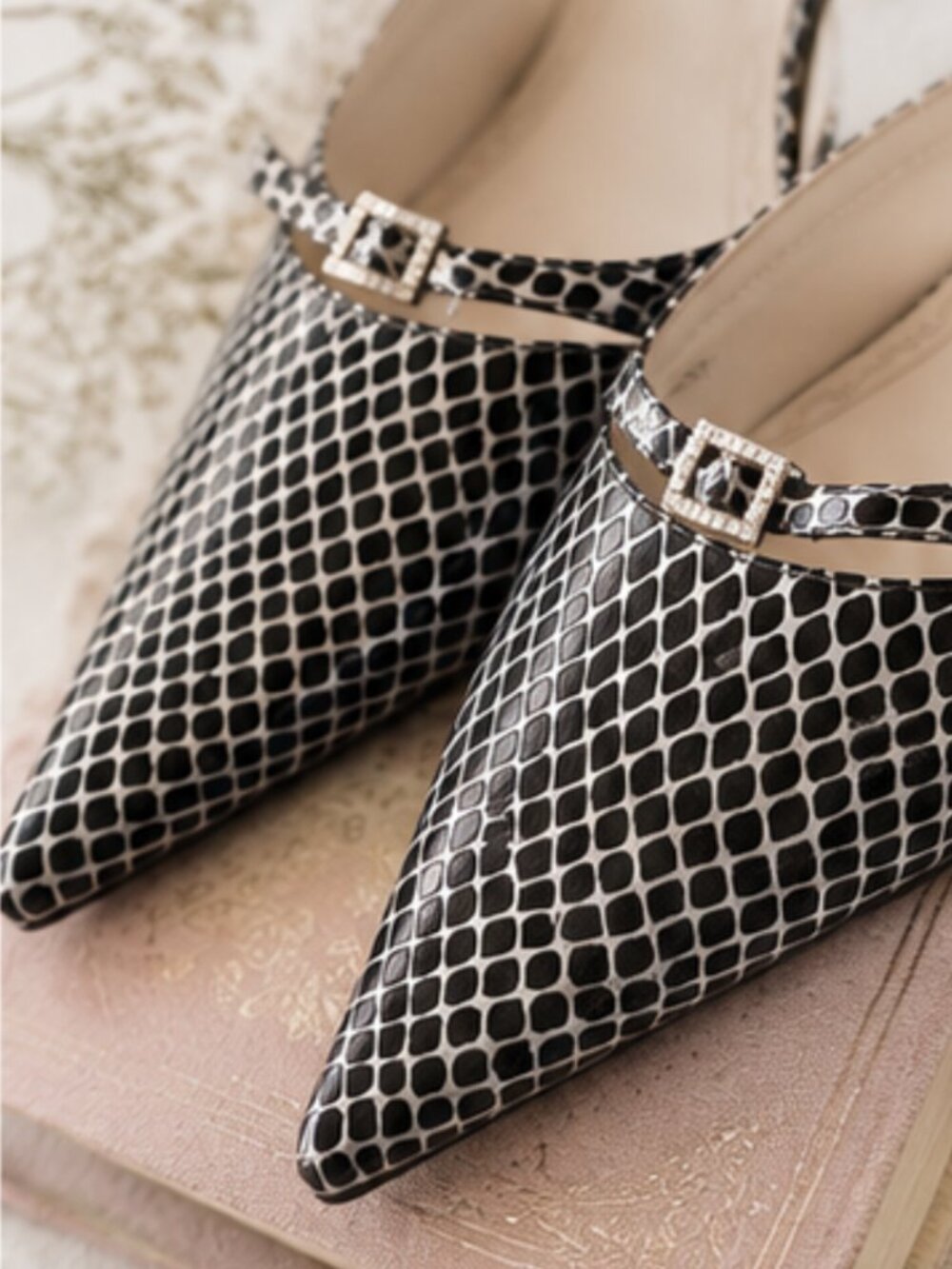 IN&OUT Vintage Y2K Faux Snakeskin Pointed-Toe Mule Heels - Picture 3 of 5